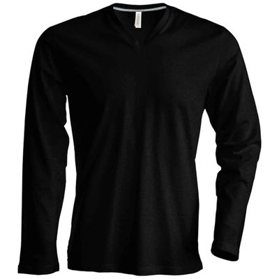 Kariban Mens Slim Fit Long Sleeve V Neck T-Shirt (S) (Black)
