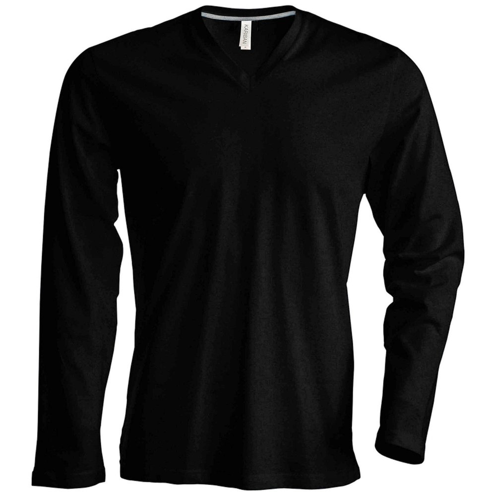 Kariban Mens Slim Fit Long Sleeve V Neck T-Shirt (S) (Black)
