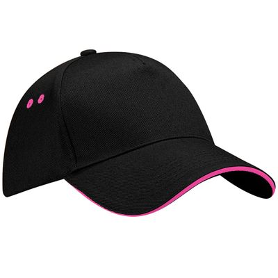 Beechfield Unisex Ultimate 5 Panel Contrast Baseball Cap with Sandwich Peak (One Size) (Black/Fuchsia)