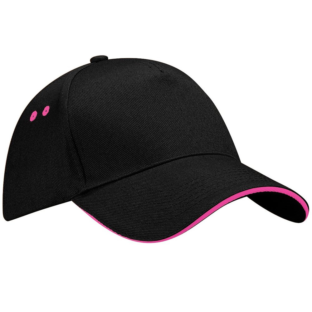 Beechfield Unisex Ultimate 5 Panel Contrast Baseball Cap with Sandwich Peak (One Size) (Black/Fuchsia)