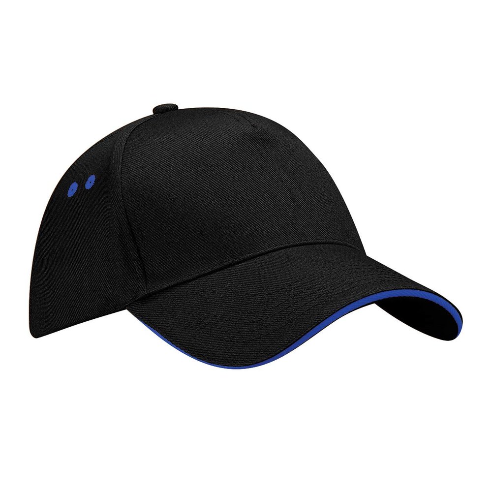 Beechfield Unisex Ultimate 5 Panel Contrast Baseball Cap With Sandwich Peak (One Size) (Black/Bright Royal)