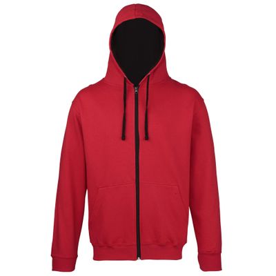 Awdis Mens Varsity Hooded Sweatshirt/Hoodie/Zoodie (XL) (Fire Red/Jet Black)