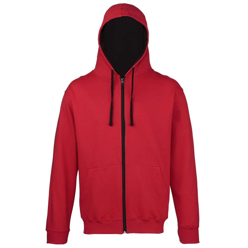 Awdis Mens Varsity Hooded Sweatshirt/Hoodie/Zoodie (XL) (Fire Red/Jet Black)