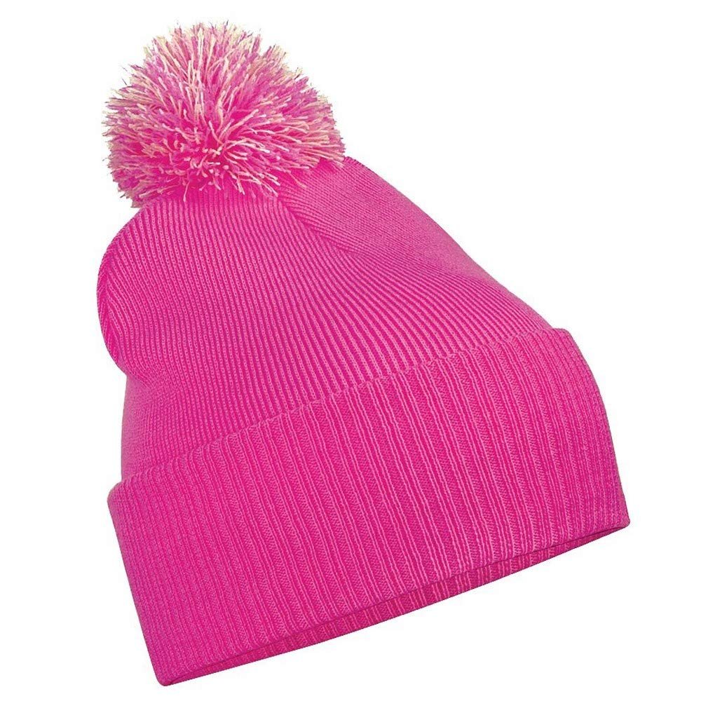 Beechfield Girls Snowstar Duo Extreme Winter Hat (One Size) (Fuchsia/Off White)