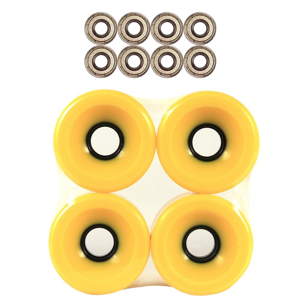 Blueglass Longboard Cruiser Skateboard High Rebound Wheels + ABEC-7 Speed Bearings (Solid Yellow 70mm Wheels)