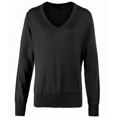 Premier Womens/Ladies V-Neck Knitted Sweater/Top (16 US) (Black)