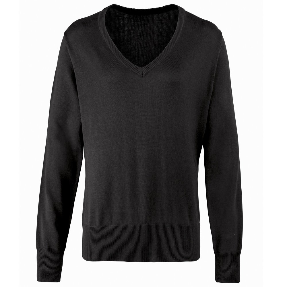 Premier Womens/Ladies V-Neck Knitted Sweater/Top (16 US) (Black)
