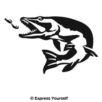 Express Yourself Pike Strike (Black - Facing as Shown - 3XL) Decal Sticker - Freshwater Fish Collection