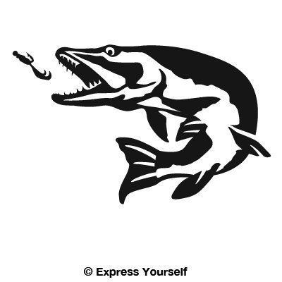 Express Yourself Pike Strike (Black - Facing as Shown - 3XL) Decal Sticker - Freshwater Fish Collection