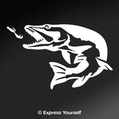 Express Yourself Pike Strike (White - Facing as Shown - 3XL) Decal Sticker - Freshwater Fish Collection