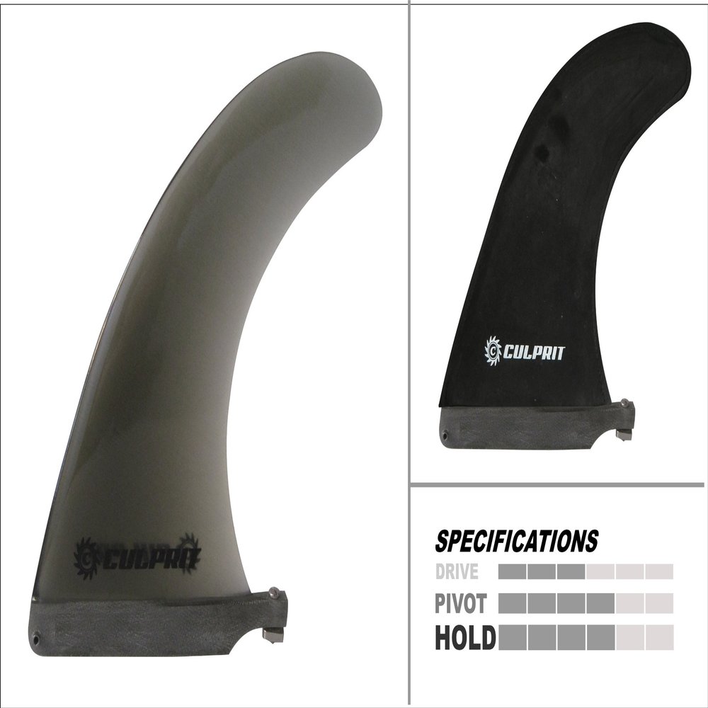Culprit Surf Longboard Surfboard Fin - Smoke - Black Fiberglass Center Fin 7 inch - Back Screw + Plate