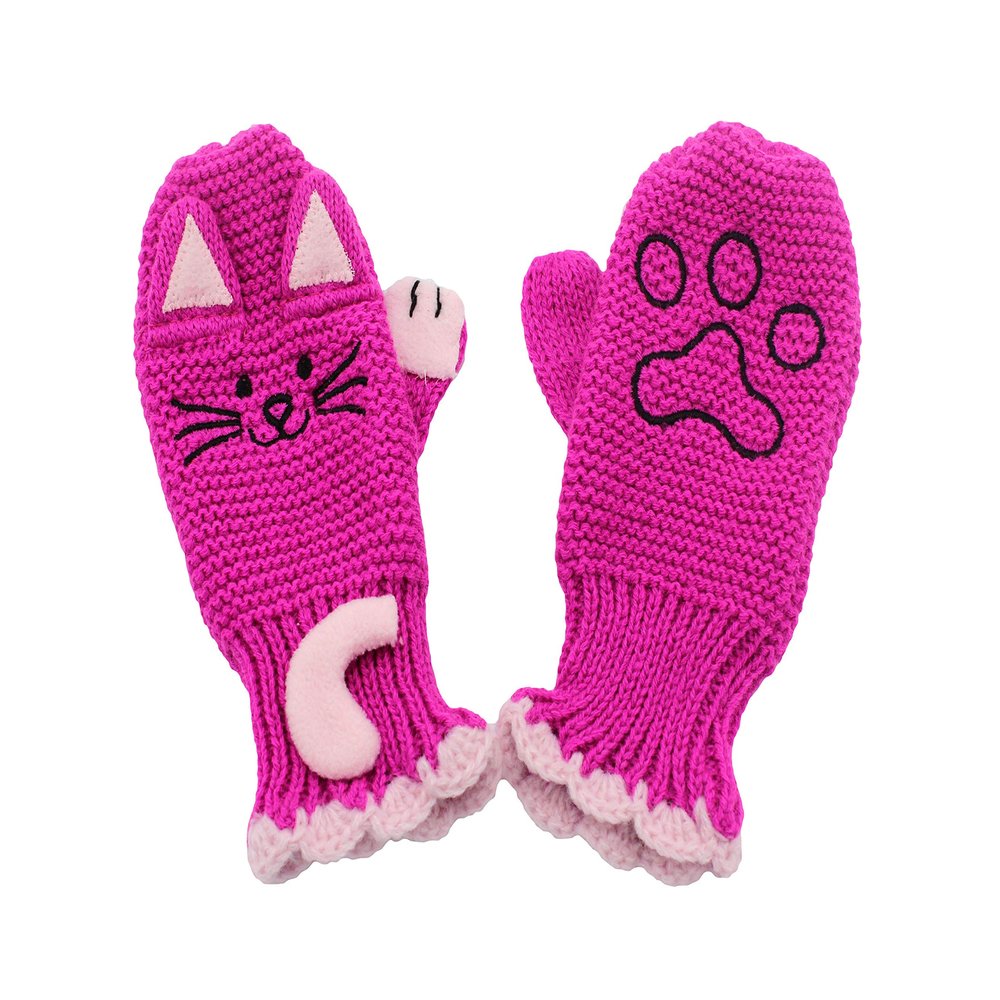 Kidorable Little Girls' Lucky Cat Gloves, Magenta Pink, Small