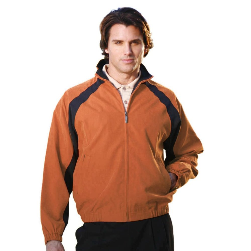 Monterey Club Men's Microfiber Suede Raglan Jacket #1710 (Jaffa Orange/Black, Medium)