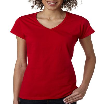 64V00L Gildan Junior Fit Softstyle V-Neck T-Shirt - Cherry Red - Small