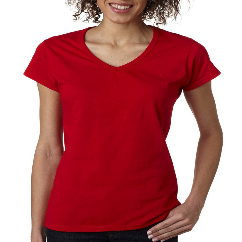 64V00L Gildan Junior Fit Softstyle V-Neck T-Shirt - Cherry Red - Small