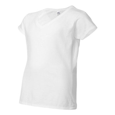 64V00L Gildan Junior Fit Softstyle V-Neck T-Shirt - White - Xx-Large