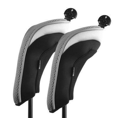 Andux Pack of 2 (All The Same Size) Mesh Golf Hybrid Club Head Covers with Dial No. Tags Black/Grey