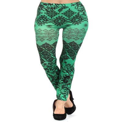 Women Bandana Frame Collage Printed Seamless Fashion Leggings (one Size, Green)