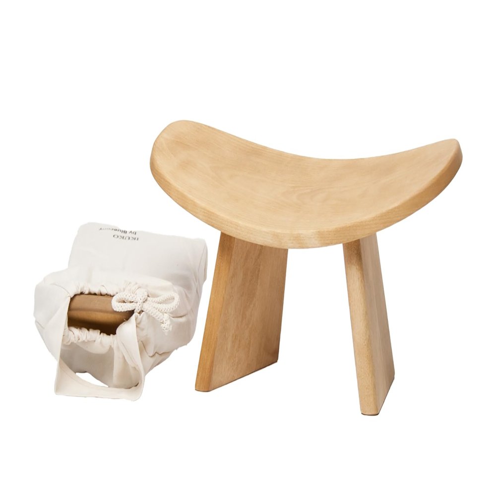 BLUECONY Meditation Bench IKUKO Original, Portable Version with Bag, Locally Handmade Yoga Exercise Wooden Kneeling Ergonomic Seiza Seat - Natural, Standard Height (7" or 18cm)