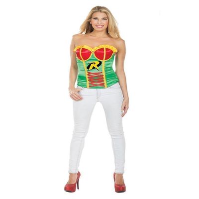 Secret Wishes DC Comics Justice League Superhero Style Adult Corset Top with Logo Robin, Red, Small