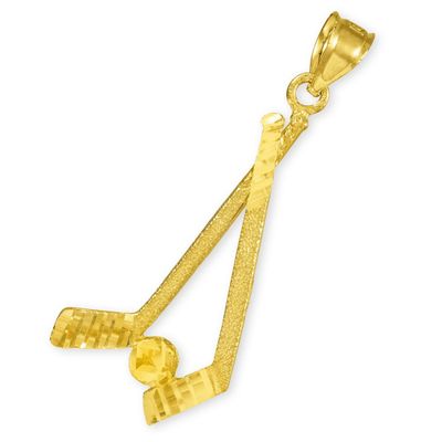 14k Gold Hockey Sticks and Puck Winter Sports Charm Pendant