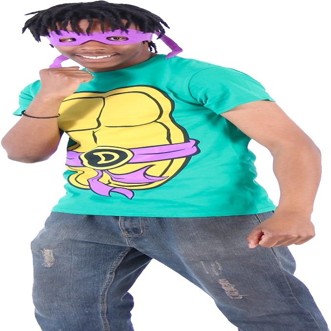 Teenage Mutant Ninja Turtles Costume Green T-Shirt with Eye Mask, Perfect for Halloween Cosplay