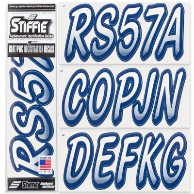 STIFFIE Whipline White/Navy 3" Boat & PWC Registration Decals  Numbers Letters Stickers