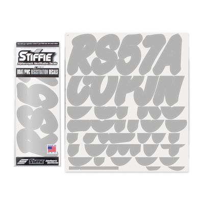 STIFFIE Whip-One Silver 3" Alpha-Numeric Registration Identification Numbers Stickers Decals for Boats & Personal Watercraft
