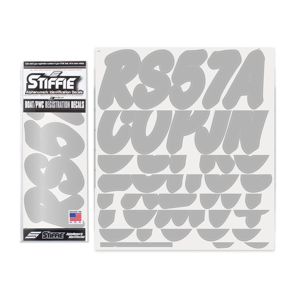 STIFFIE Whip-One Silver 3" Alpha-Numeric Registration Identification Numbers Stickers Decals for Boats & Personal Watercraft