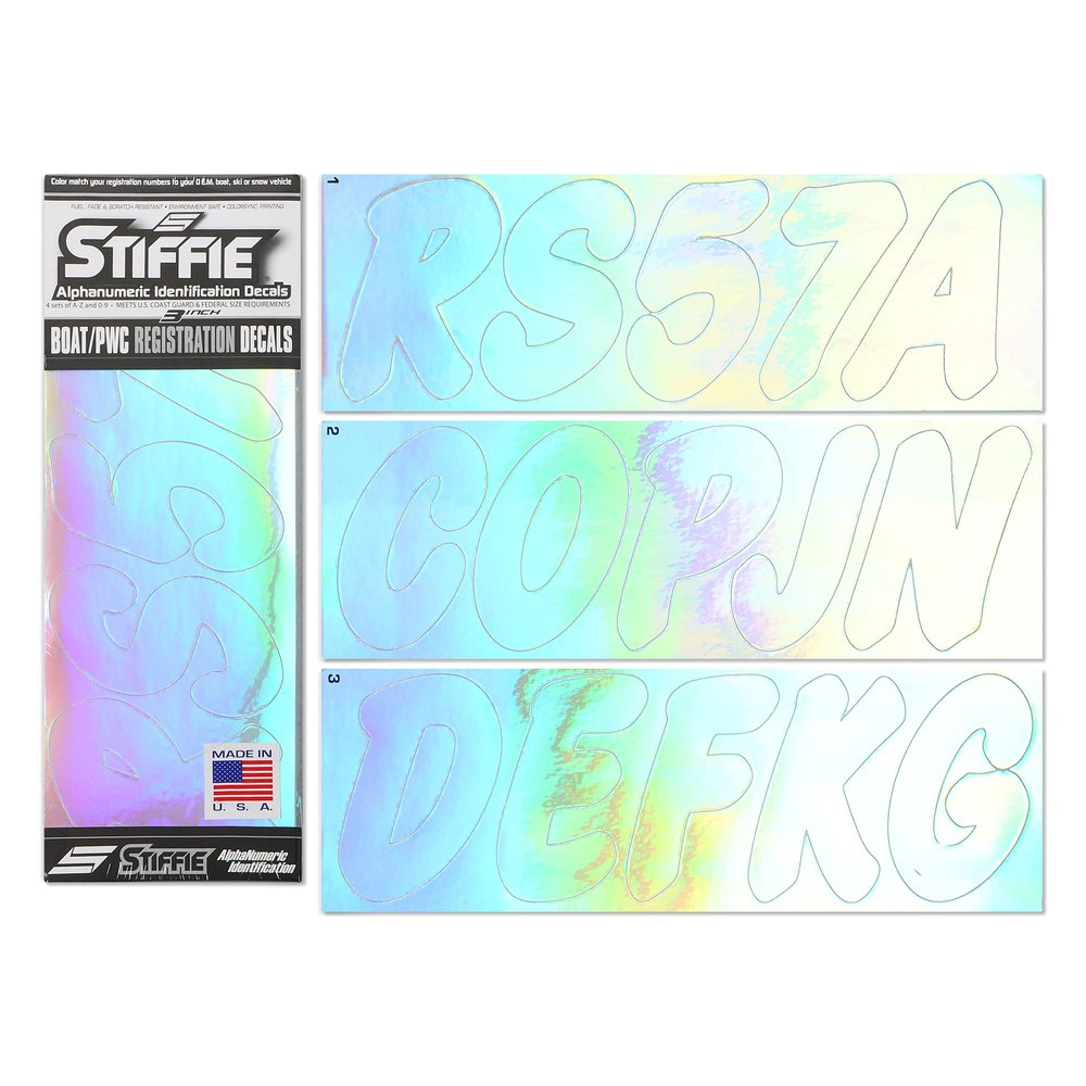 STIFFIE Whip-One Chrome 3" Alpha-Numeric Registration Identification Numbers Stickers Decals for Boats & Personal Watercraft