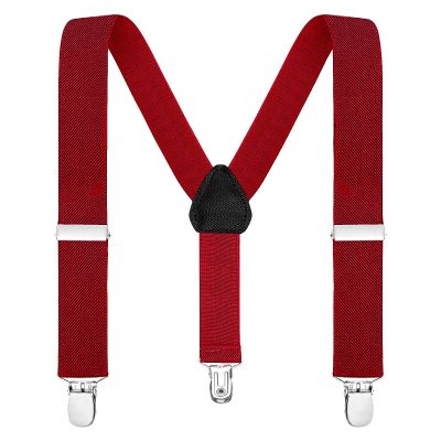 Buyless Fashion Adjustable Suspenders for Kids Toddlers Baby Elastic Solid Color 1 Inch - Y Back Design - 5102-Red-26