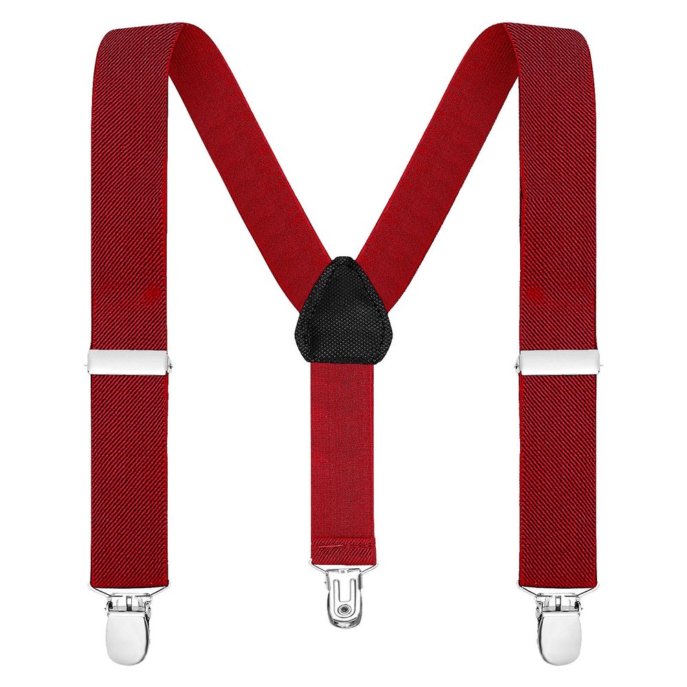 Buyless Fashion Adjustable Suspenders for Kids Toddlers Baby Elastic Solid Color 1 Inch - Y Back Design - 5102-Red-26