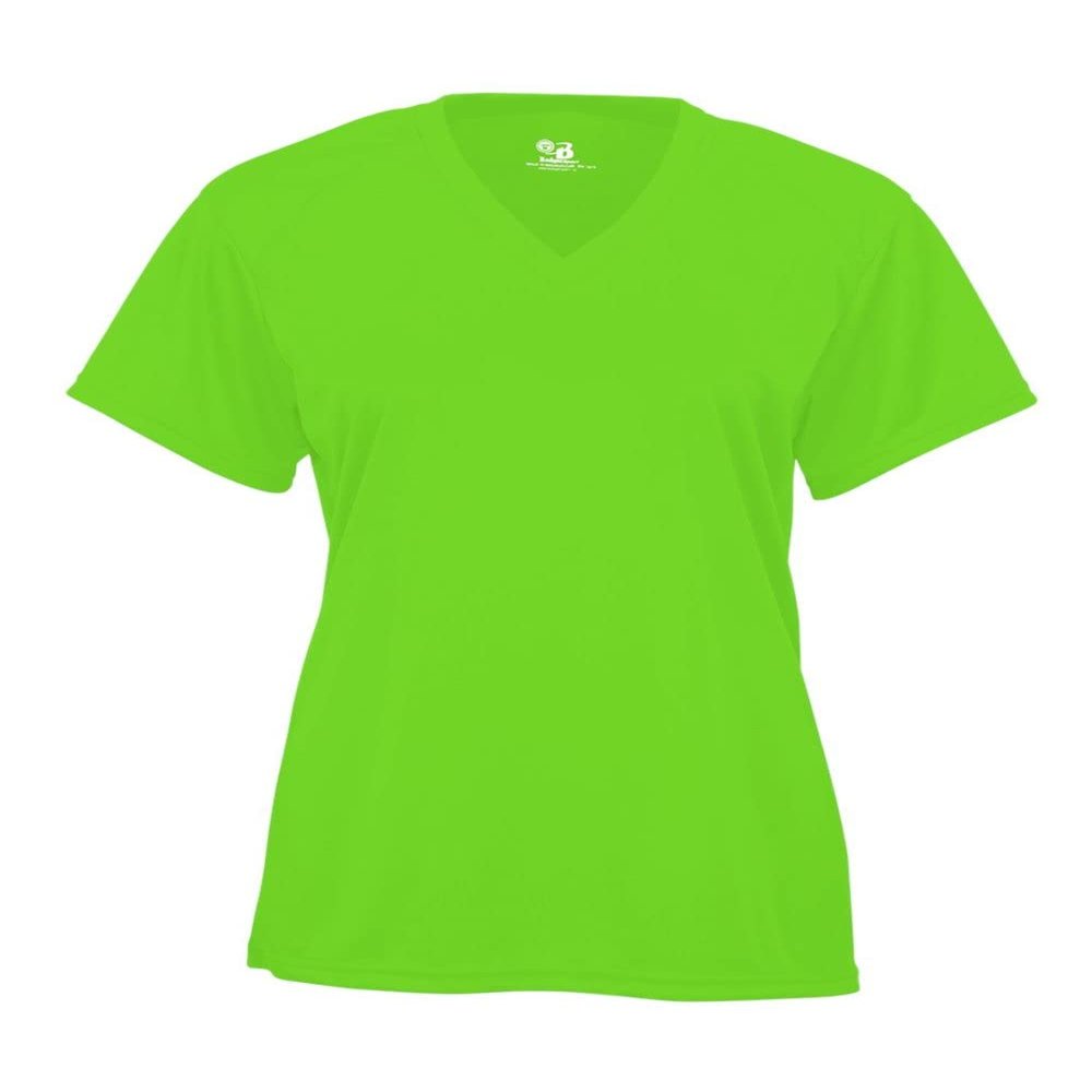 Badger 2162 B-Core Girl's V-Neck T-Shirt, Lime, X-Small