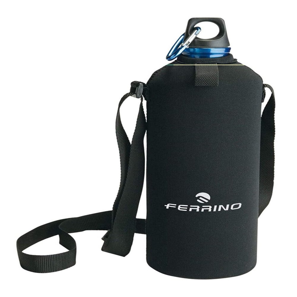 Ferrino Neo Drink Bottle Coated With Shoulder Strap, Black, 1 Litres