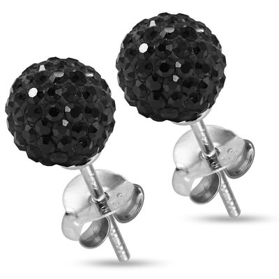 12MM Multi Black Crystal Stone Ball 925 Sterling Silver Stud Earring