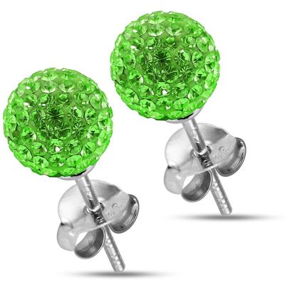 12MM Multi Peridot Green Crystal Stone Ball 925 Sterling Silver Stud Earring