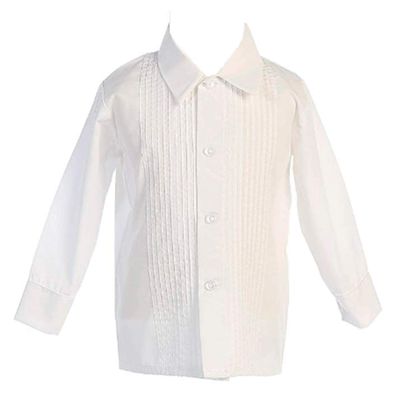Boys Ivory Long Sleeved Child's Pleated Tuxedo Dress Shirt - L