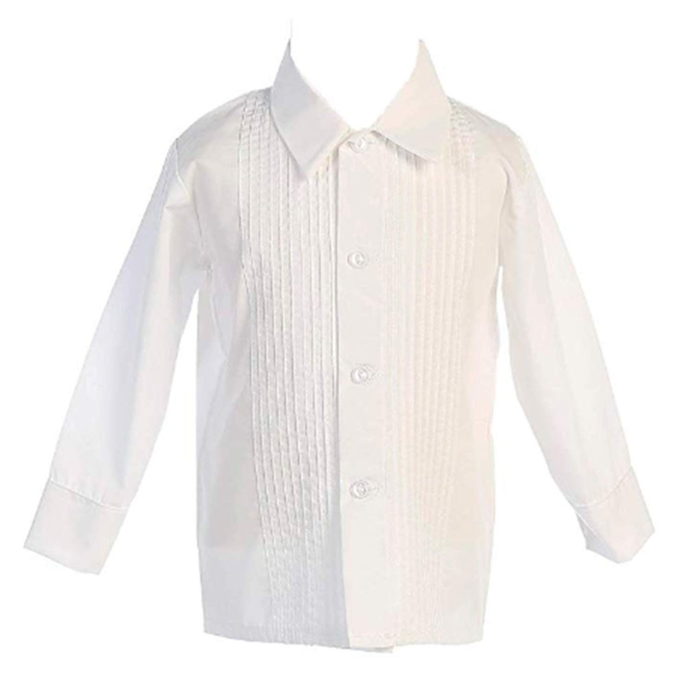 Boys Ivory Long Sleeved Child's Pleated Tuxedo Dress Shirt - L