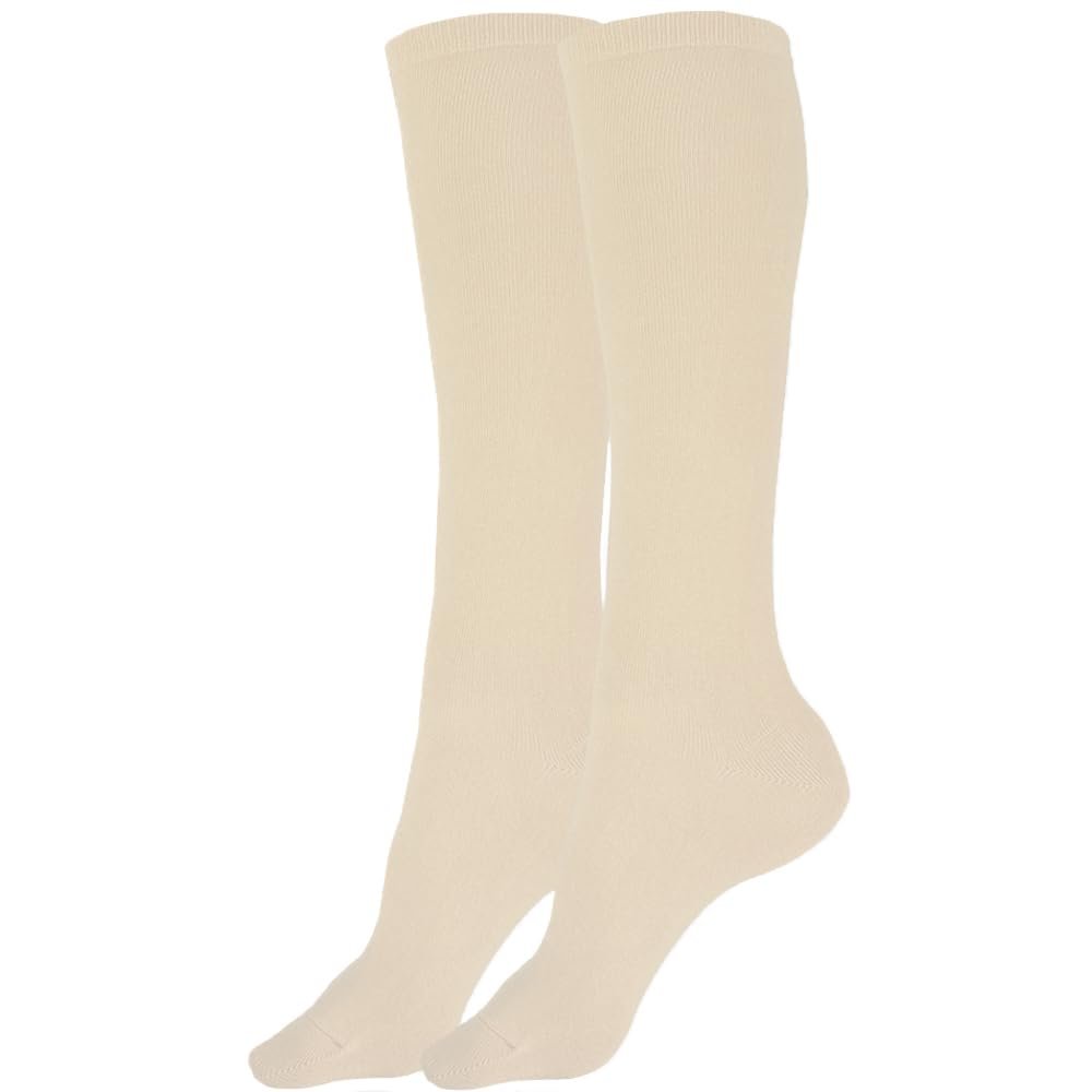 juDanzy Solid Knee High Socks for Sports or School Uniforms (10-15 Years, Oatmeal)