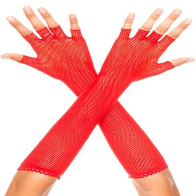 MUSIC LEGS Women's Fingerless Fishnet Warmer, Red, One Size