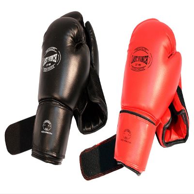 16-Ounce Adult-Size Black Padded PVC Boxing Gloves For Sparring. They Will Protect The Hands And Looks Stylish. These Martial Arts Gloves Are Perfect For MMA Training. They Are An Essential Piece Of Martial Arts Supply. Perfect For Safe Kickboxing.