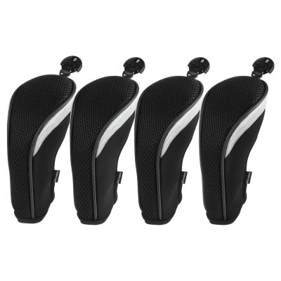 Andux Mesh Golf Hybrid Club Head Covers with Dial No. Tags 4pcs/Set (All The Same Size) Black/Black