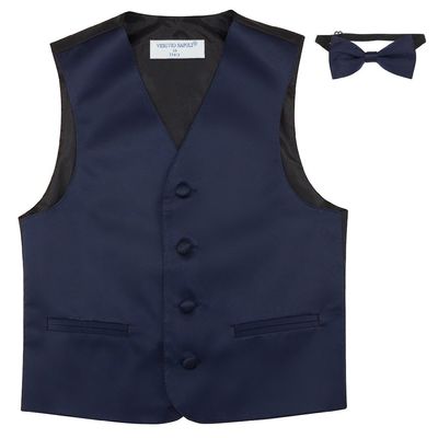 BOY'S Dress Vest & BOW TIE Solid NAVY BLUE Color Bow Tie Set size 10