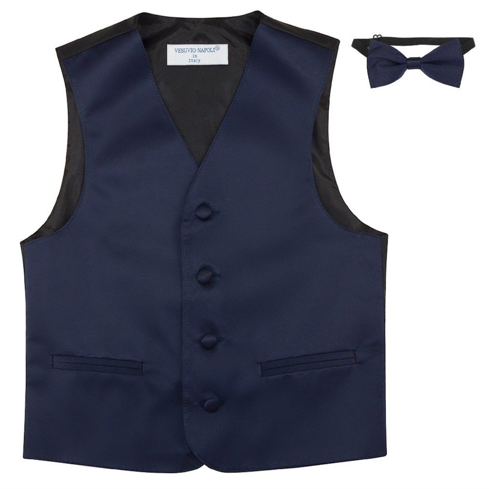 BOY'S Dress Vest & BOW TIE Solid NAVY BLUE Color Bow Tie Set size 10