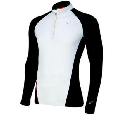 Mizuno Running Men's Drylite Thermo Long Sleeve 1/2 Zip Top, XX-Large, White/Black
