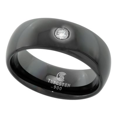 8mm Black Tungsten Carbide Wedding Ring Domed CZ Comfort fit size 11.5