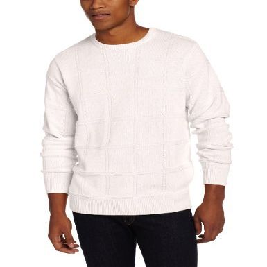 Arrow Men's Long-Sleeve Windowpane Sweater, Whisper White, Medium