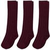 Jefferies Socks Girls 7-16 School Uniform Acrylic Cable Knee High 3 Pair Pack, Burgundy, Large view 1