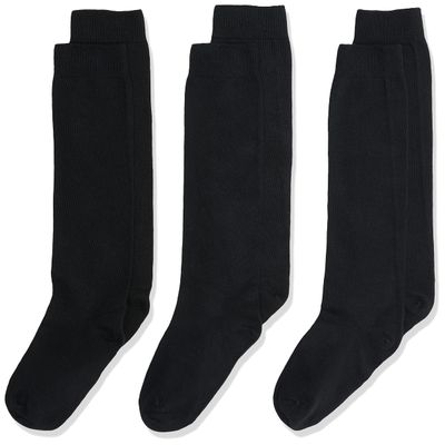 Jefferies Socks Girls 7-16 School Uniform Knee High 3 Pair Pack, Black, Medium (BBMP3865)