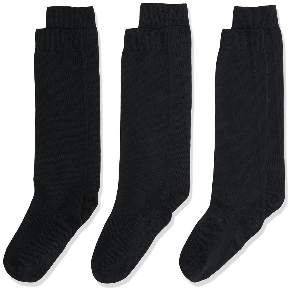 Jefferies Socks Girls 7-16 School Uniform Knee High 3 Pair Pack, Black, Medium (BBMP3865)